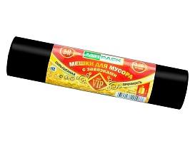 Мешки для мусора 120 л, с завязками, черные, в рулоне 10 шт., ПНД, 15 мкм, 800х750 мм, VIP, Z12010black в Гомеле