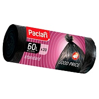 Мешки для мусора 60 л, черные, в рулоне 20 шт., ПНД, 7,4 мкм, 720х600 мм, PACLAN, 600820 в Гомеле