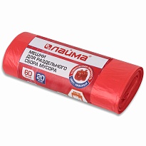 Мешки для мусора 60 л, красный, в рулоне 20 шт., ПНД, 10 мкм, 680х580 мм, LAIMA, 606702 в Гомеле