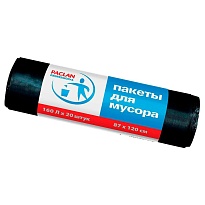 Мешки для мусора 160 л, черные, в рулоне 20 шт., ПВД, 30 мкм, 1200х870 мм, PACLAN Professional, 604082 в Гомеле