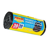 Мешки для мусора 30 л, черные, в рулоне 30 шт., ПНД, 9 мкм, 600х500 мм, Крепак, 4607075710108