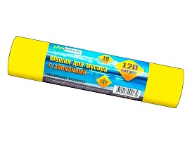 Мешки для мусора 120 л, с завязками, желтые, в рулоне 10 шт., ПНД, 15 мкм, 800х750 мм, VIP, Z12010yel в Гомеле