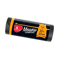 Мешки для мусора 30 л, черные, в рулоне 30 шт., ПНД, 7 мкм, 560х480 мм, Comfort, М0291 (МН 30-30ч) в Гомеле