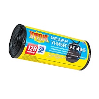 Мешки для мусора 120 л, черные, в рулоне 20 шт., ПНД, 15 мкм, 1100х700 мм, Крепак, 4607075710207 в Гомеле