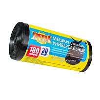 Мешки для мусора 180 л, черные, в рулоне 30 шт., ПНД, 20 мкм, 1150х800 мм, Крепак, 4607075710139 в Гомеле