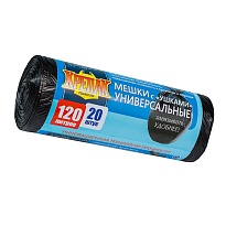 Мешки для мусора 120 л, с ушками, черные, в рулоне 20 шт., ПНД, 15 мкм, 1100х700 мм, Крепак, 4607075710368 в Гомеле