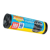 Мешки для мусора 180 л, черные, в рулоне 10 шт., ПНД, 20 мкм, 1150х800 мм, Крепак, 4607075710481 в Гомеле