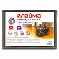 Мешки для мусора 240 л, черные, в пачке 5 шт., ПВД 60 мкм, 1400х900 мм, LAIMA, 601394 в Гомеле