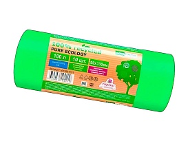 Мешки для мусора 180 л, ароматизированные, биоразлагаемые, зеленые, в рулоне 10 шт., ПВД, 40 мкм, 1300х930 мм, PURE ECOLOGY, bio1801081 в Гомеле