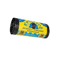 Мешки для мусора 30 л, с ушками, черные, в рулоне 30 шт., ПНД, 8 мкм, 580х460 мм, Крепакоф, 4607075710412 в Гомеле Мешки для мусора 30 л, с ушками, черные, в рулоне 30 шт., ПНД, 8 мкм, 580х460 мм, Крепакоф, 4607075710412 в Гомеле