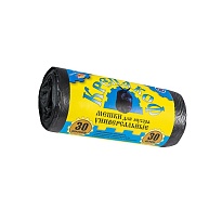 Мешки для мусора 30 л, с ушками, черные, в рулоне 30 шт., ПНД, 8 мкм, 580х460 мм, Крепакоф, 4607075710238 в Гомеле